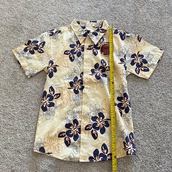 Hawaiian Floral Vacation Vintage Inspired Button Up Cotton Collared Shirt S NWT - Picture 8 of 8
